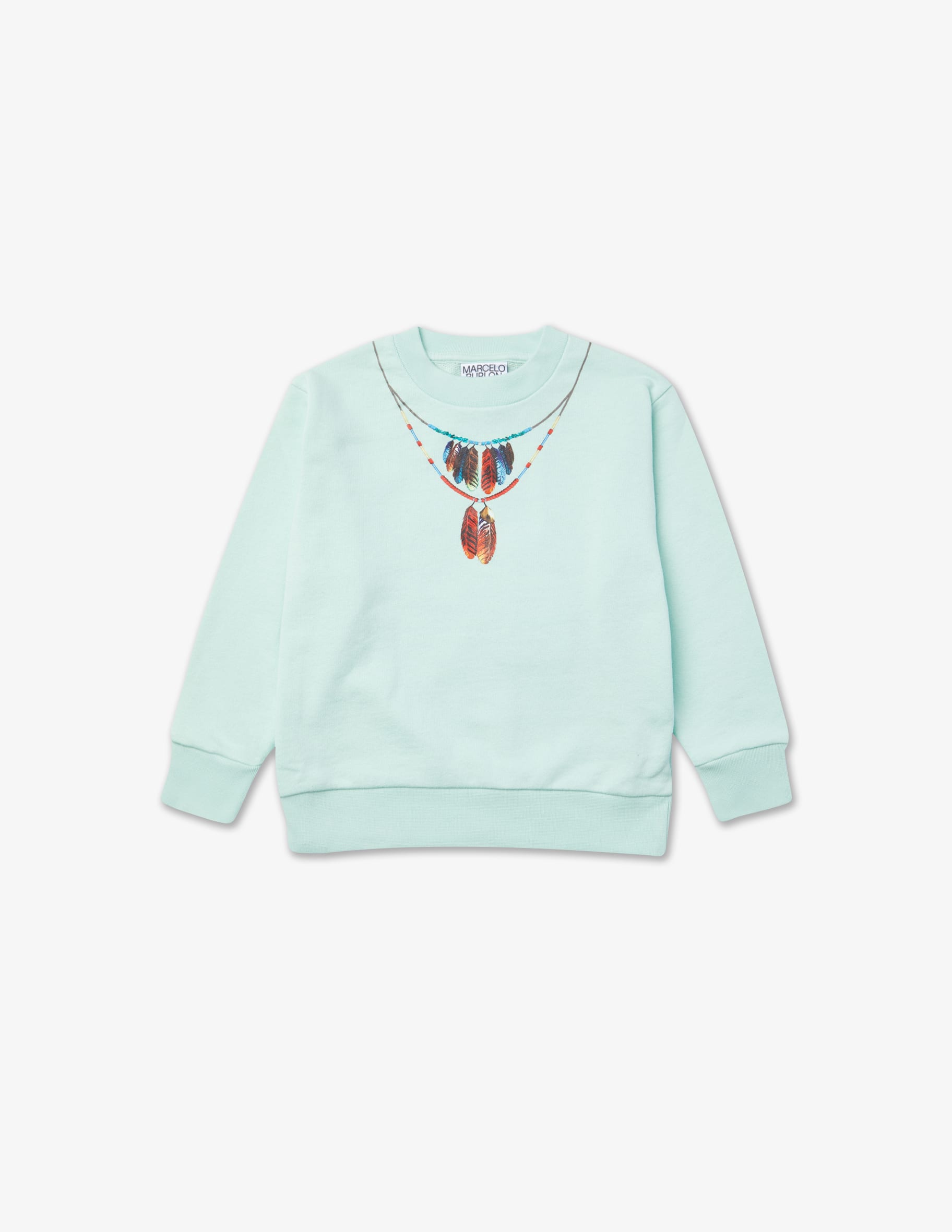 Shop Marcelo Burlon Feathers necklace crewneck sweatshirt Light Blue