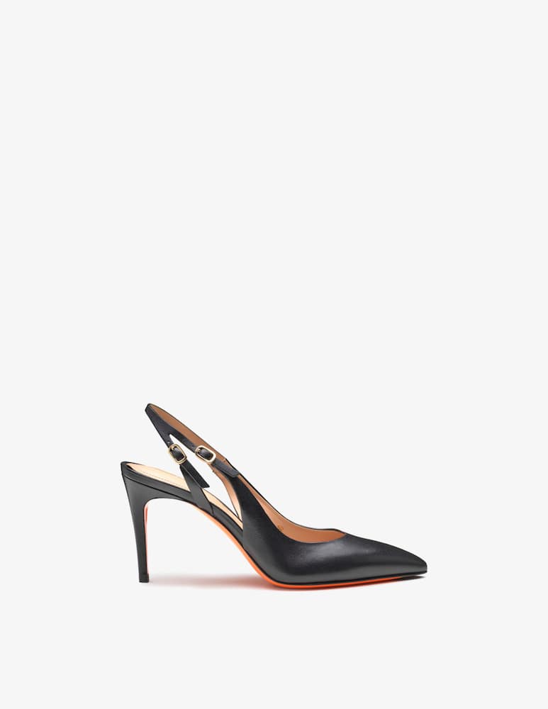 rinascente Santoni Black leather high-heel slingback
