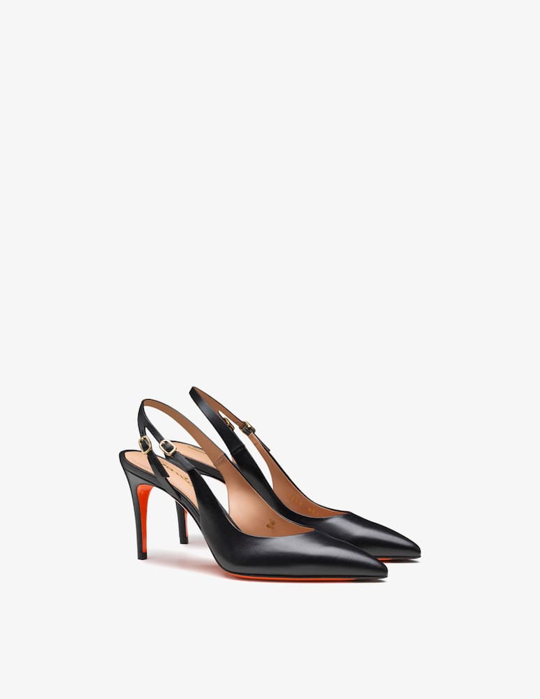 rinascente Santoni Black leather high-heel slingback