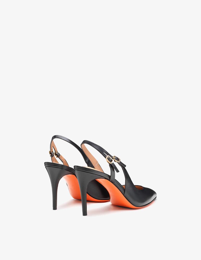 rinascente Santoni Black leather high-heel slingback