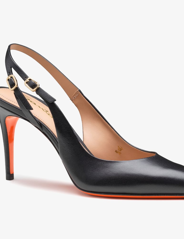 rinascente Santoni Black leather high-heel slingback