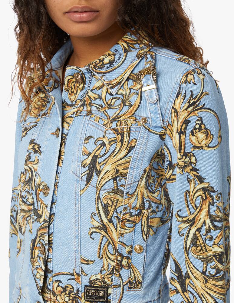 rinascente Versace Jeans Couture Denim crop jacket barocco - light blue