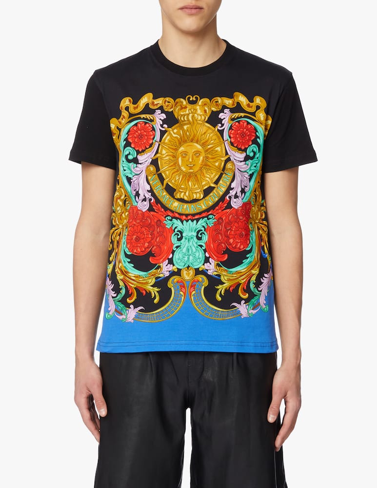 Versace Jeans Couture Slim panel sun flower t-shirt - black - picture 1 Versace Jeans Couture Slim panel sun flower t-shirt - black - picture 1