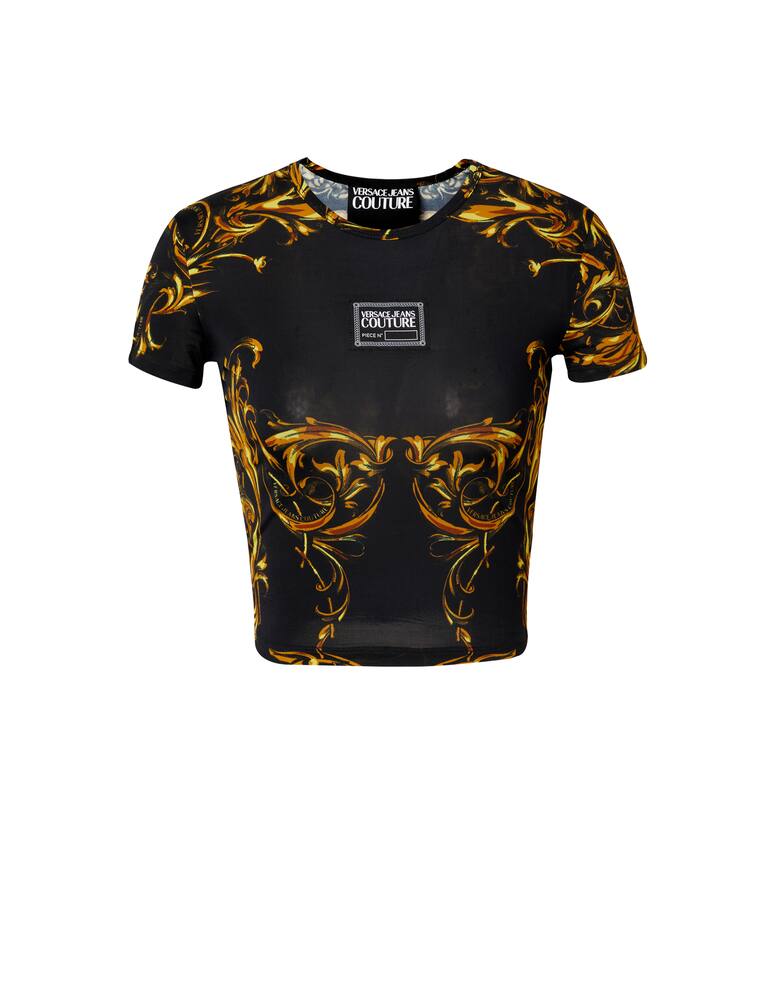 rinascente Versace Jeans Couture T-shirt crop con stampa barocco - nero