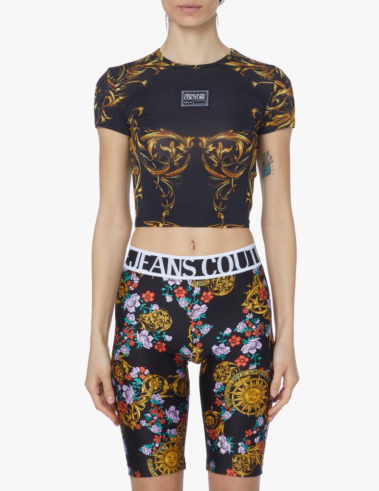 rinascente Versace Jeans Couture T-shirt crop con stampa barocco - nero