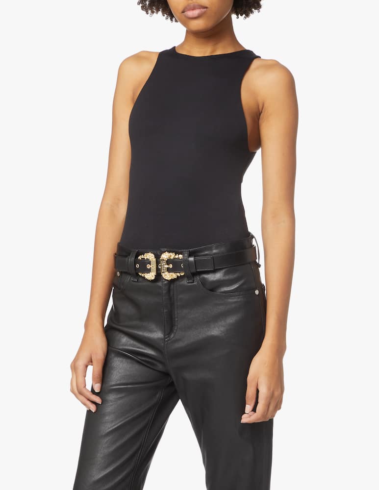 rinascente Versace Jeans Couture Leather belt with double buckle barocca - black