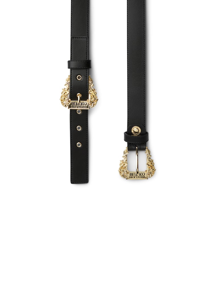 Versace Jeans Couture Cintura in pelle con doppia fibbia barocca - nero - immagine 3