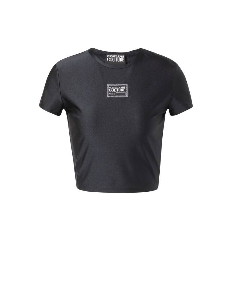 rinascente Versace Jeans Couture T-shirt crop in cotone log patch - nero