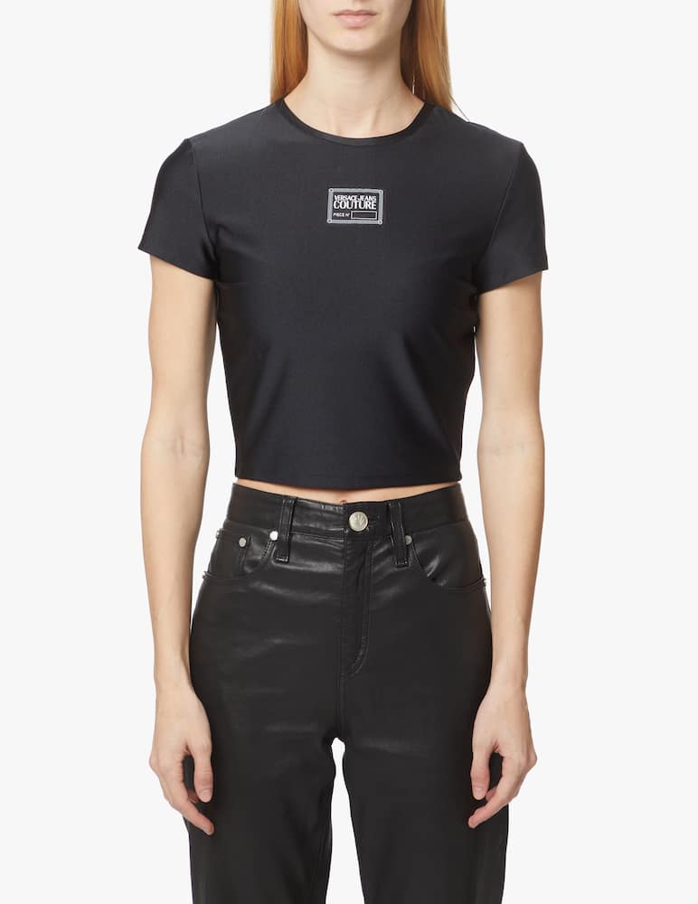 rinascente Versace Jeans Couture T-shirt crop in cotone log patch - nero