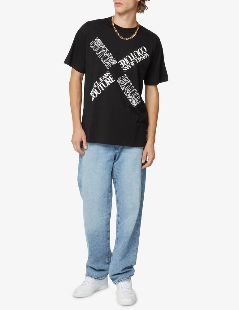 rinascente Versace Jeans Couture Maglietta a quadri con maxi logo - Nero