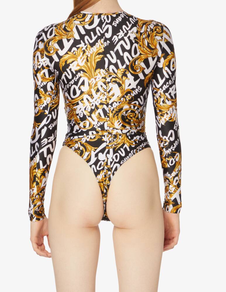 rinascente Versace Jeans Couture Long sleeved bodysuit with baroque print - Black
