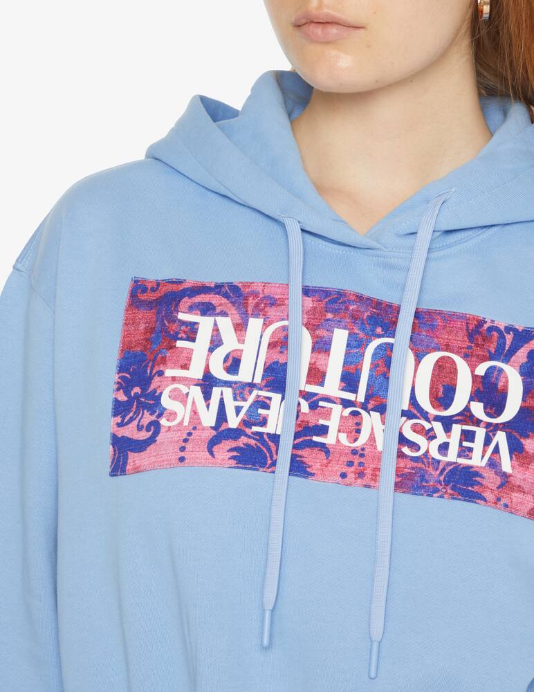 rinascente Versace Jeans Couture Felpa crop con cappuccio in cotone - Azzurro