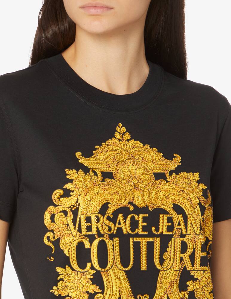 rinascente Versace Jeans Couture Cotton t-shirt with crystals - Black
