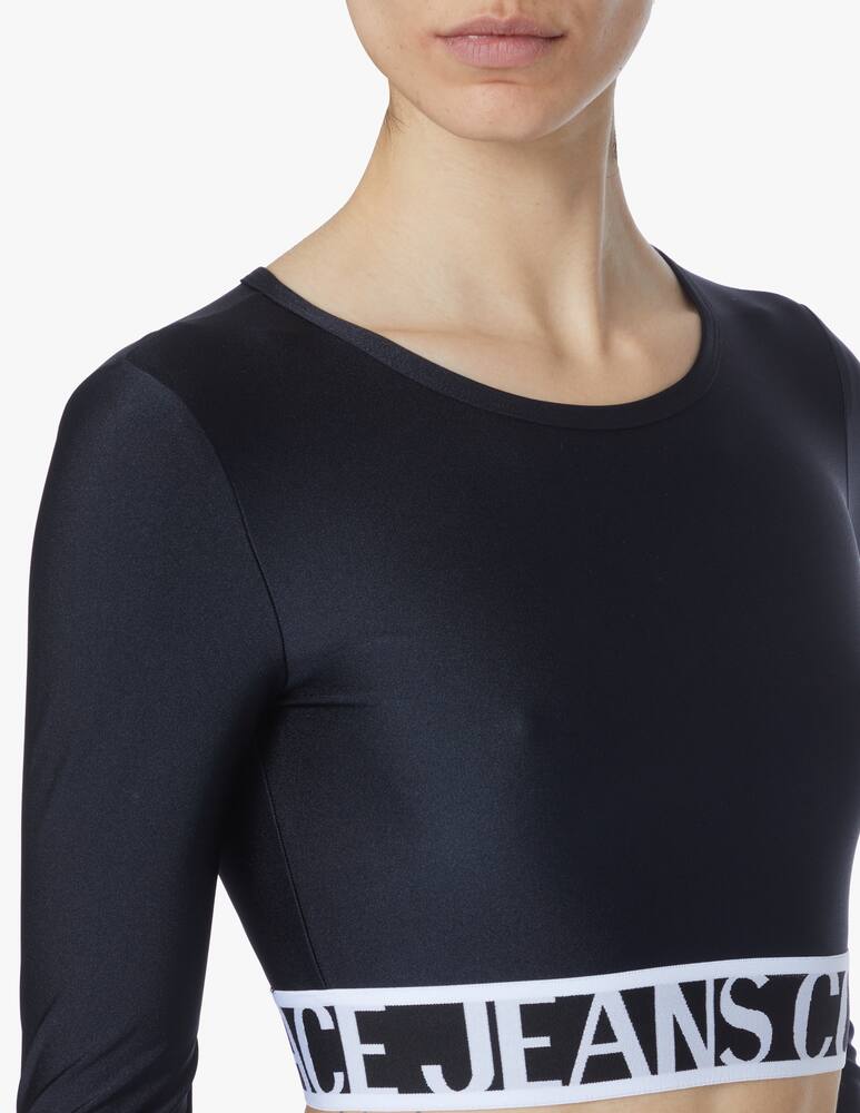 rinascente Versace Jeans Couture Long sleeved crop top with logo - black