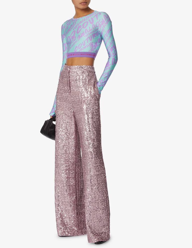 Versace Jeans Couture Long sleeved crop top with logo - Light blue - picture 2 Versace Jeans Couture Long sleeved crop top with logo - Light blue - picture 2