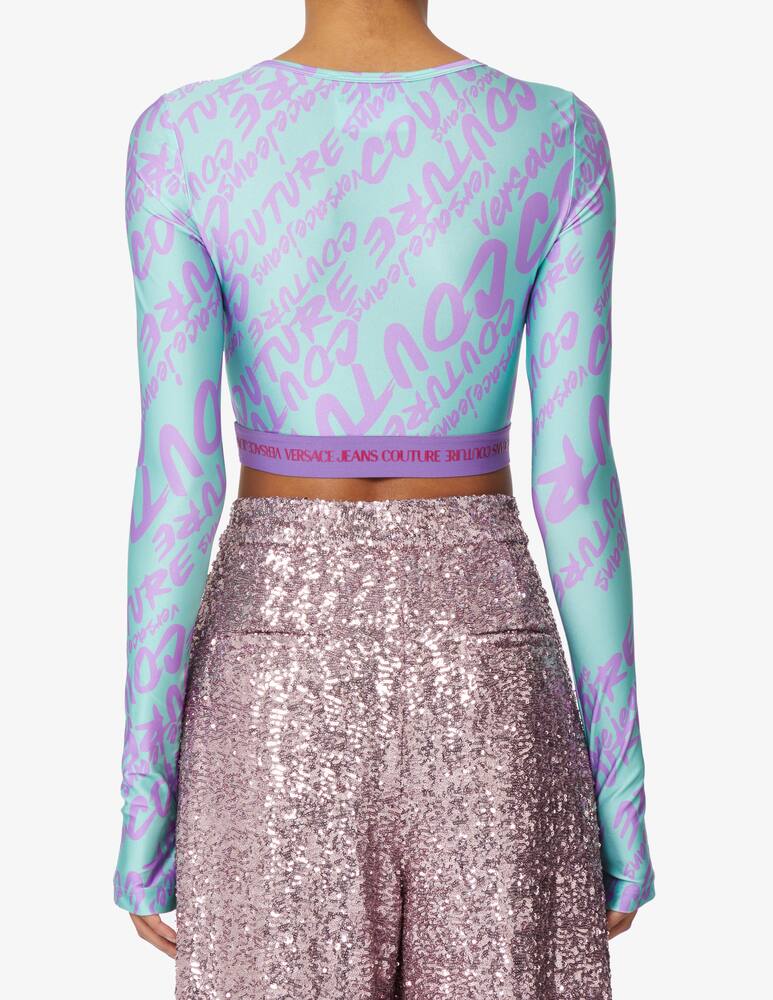 rinascente Versace Jeans Couture Maglia crop a maniche lunghe con logo - Azzurro