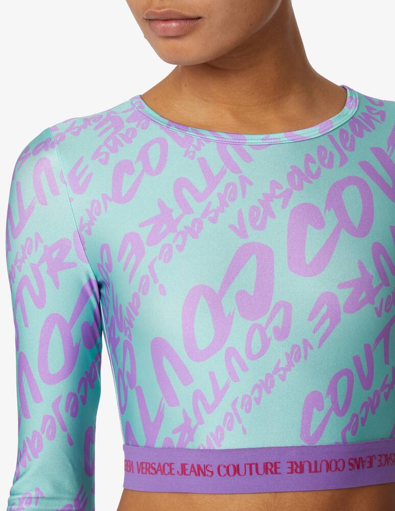 rinascente Versace Jeans Couture Maglia crop a maniche lunghe con logo - Azzurro