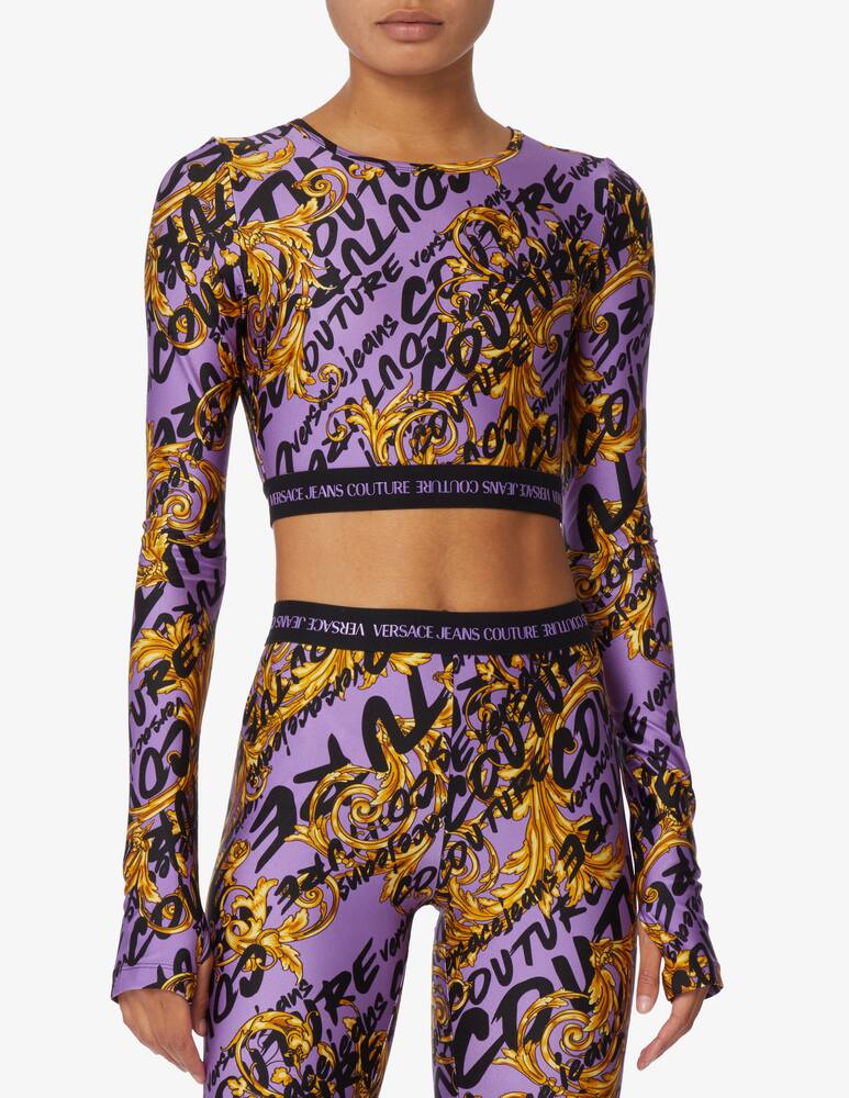 rinascente Versace Jeans Couture Long sleeved crop top with logo - Violet
