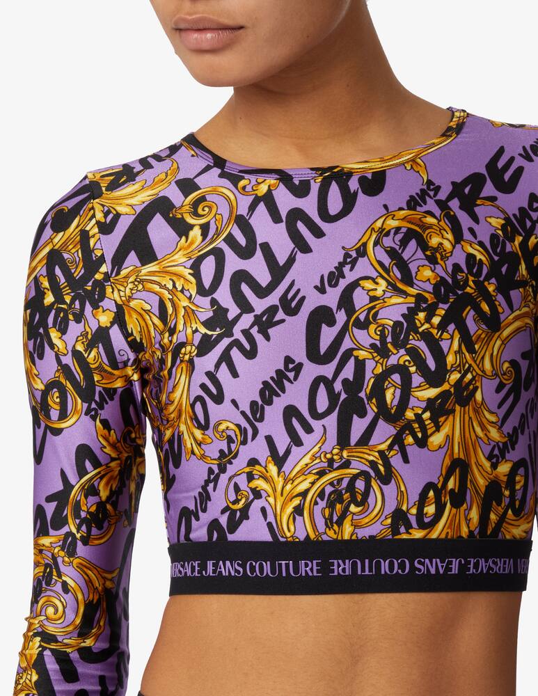 rinascente Versace Jeans Couture Long sleeved crop top with logo - Violet