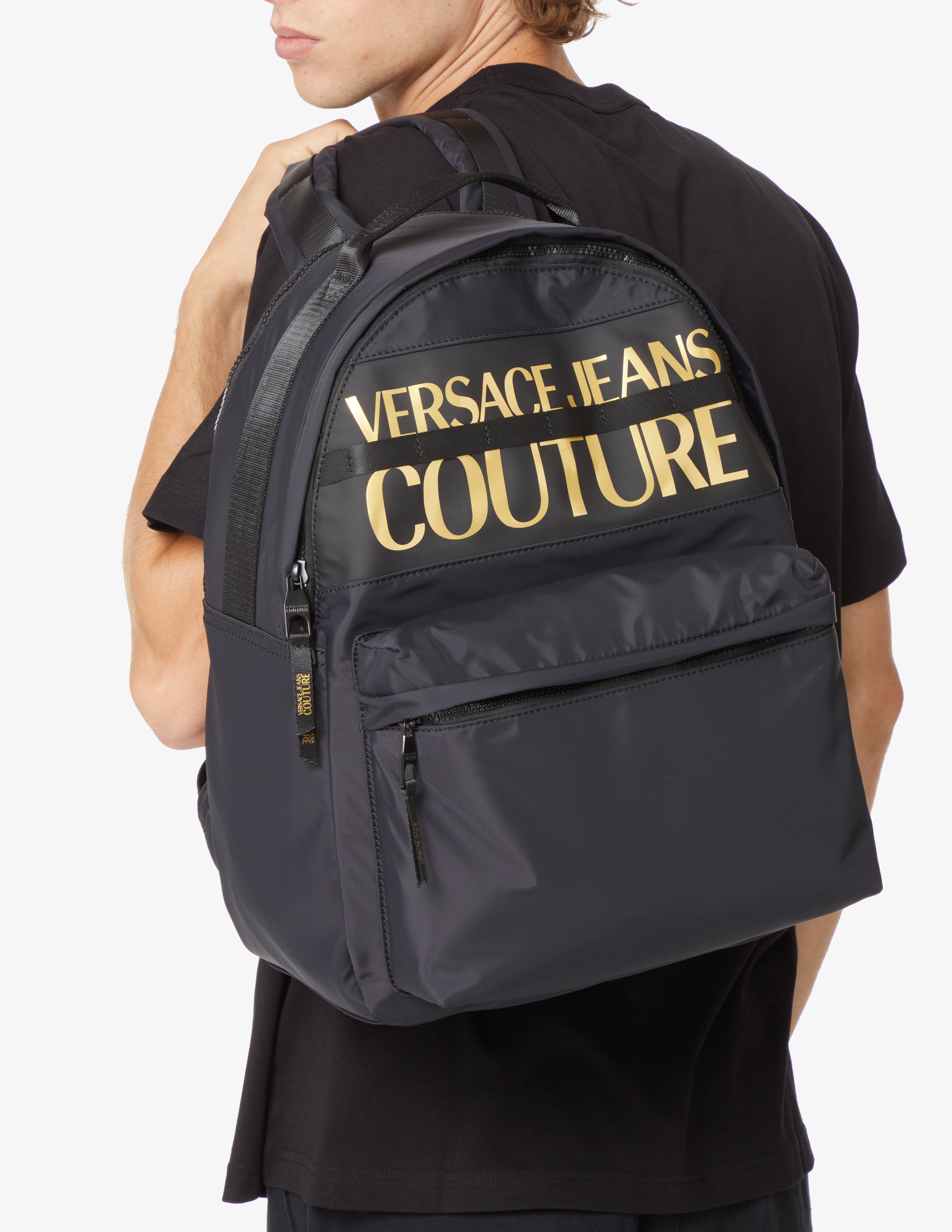 Shop Versace Jeans Couture Nylon logo backpack - Black on