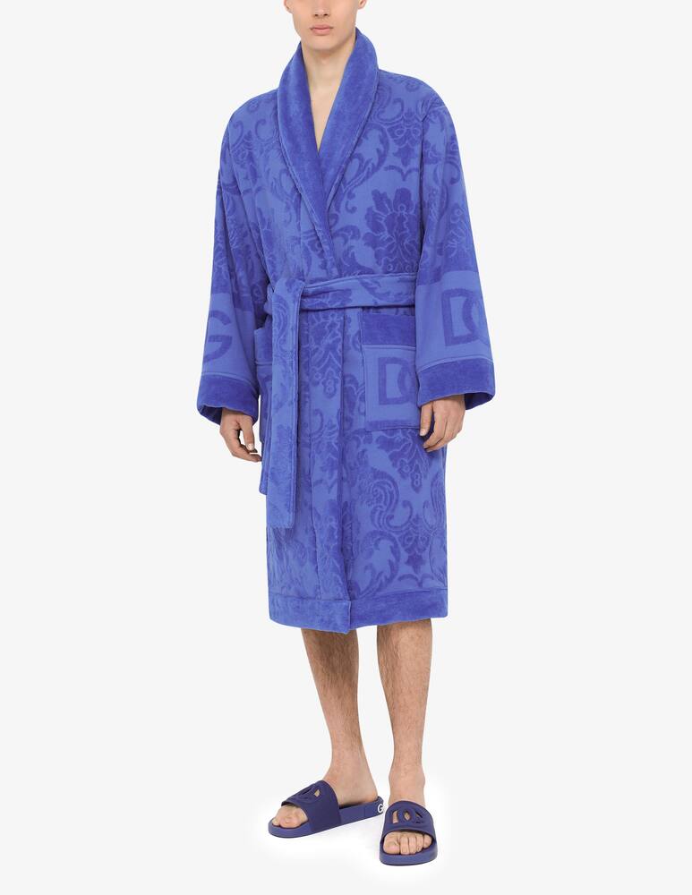 rinascente Dolce & Gabbana Bath Robe in Terry Cotton Jacquard - Blue