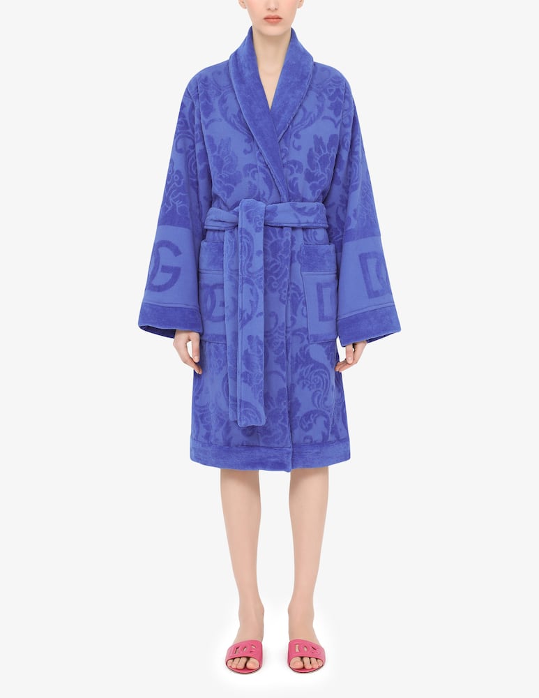 rinascente Dolce & Gabbana Bath Robe in Terry Cotton Jacquard - Blue