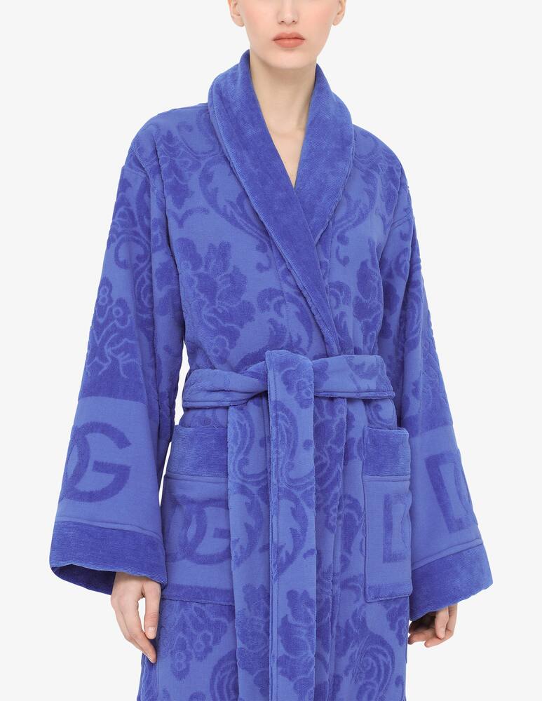 rinascente Dolce & Gabbana Bath Robe in Terry Cotton Jacquard - Blue