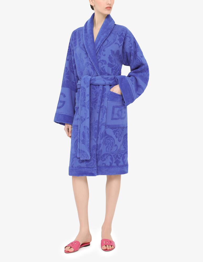 rinascente Dolce & Gabbana Bath Robe in Terry Cotton Jacquard - Blue