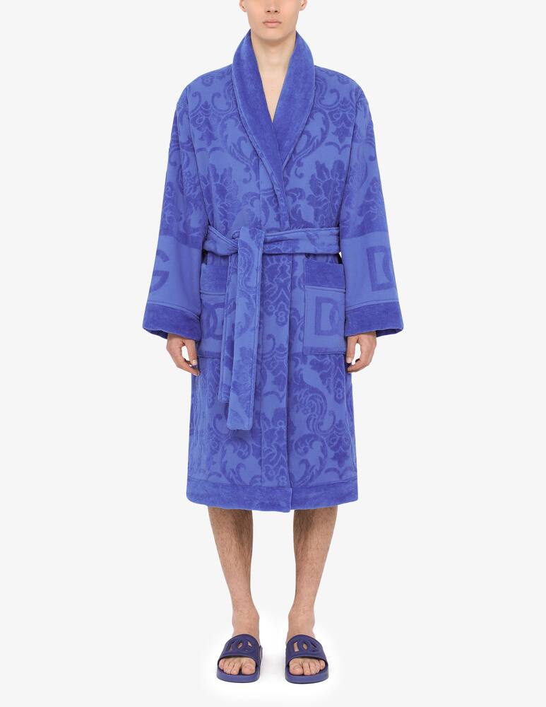 rinascente Dolce & Gabbana Bath Robe in Terry Cotton Jacquard - Blue