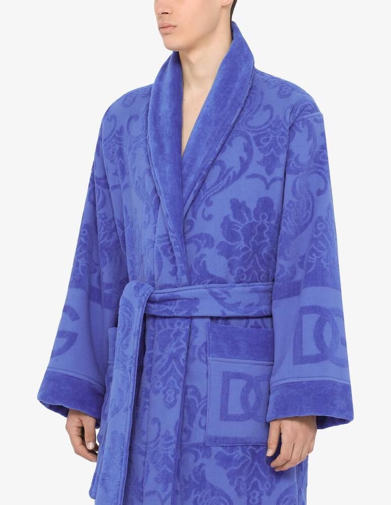 rinascente Dolce & Gabbana Bath Robe in Terry Cotton Jacquard - Blue