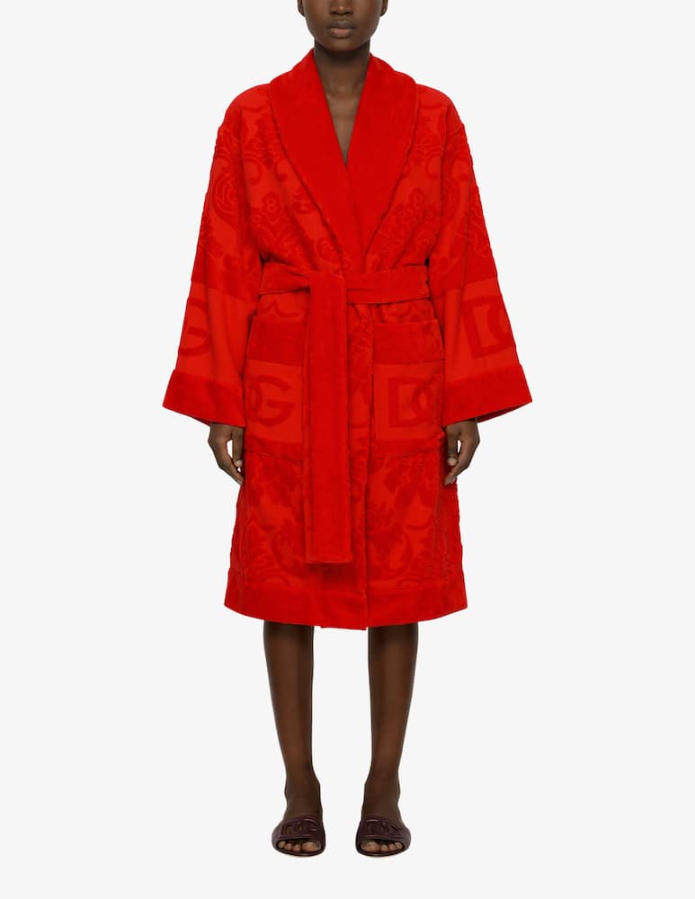 rinascente Dolce & Gabbana Bath Robe in Terry Cotton Jacquard - Red