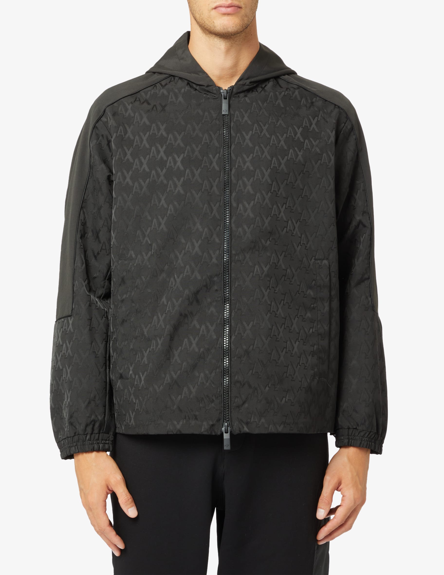 Shop Armani Exchange Jacquard all over hooded jacket on Rinascente