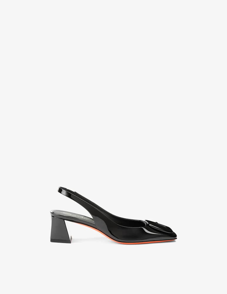 rinascente Santoni Black patent leather mid-heel slingback