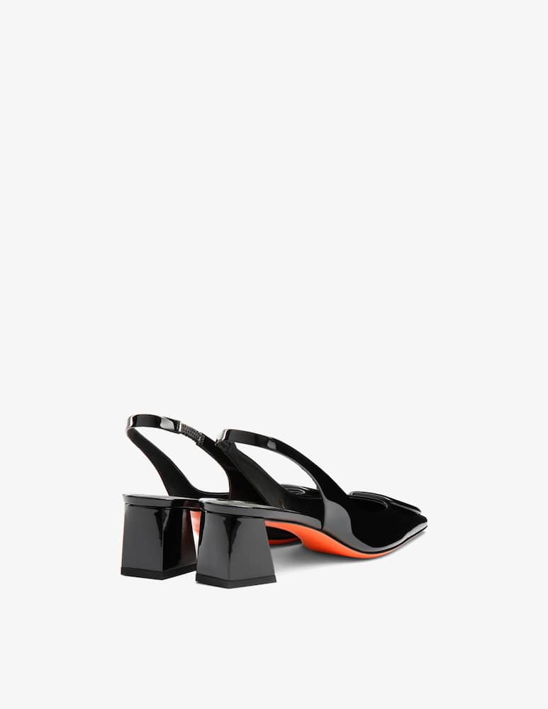 rinascente Santoni Black patent leather mid-heel slingback