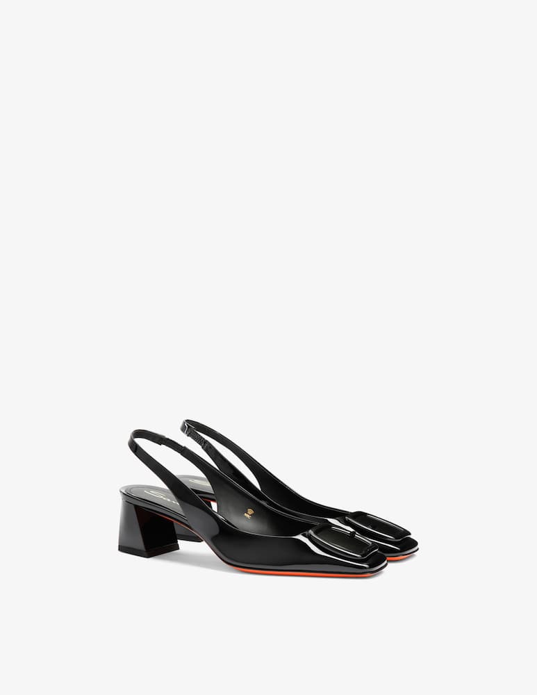 Santoni Black patent leather mid-heel slingback - picture 4 Santoni Black patent leather mid-heel slingback - picture 4