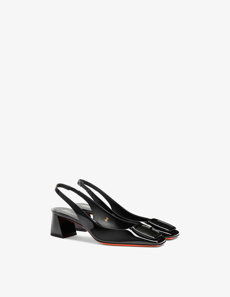 rinascente Santoni Black patent leather mid-heel slingback