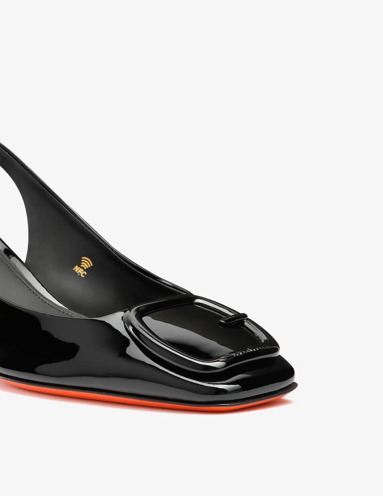 Santoni Black patent leather mid-heel slingback - picture 5 Santoni Black patent leather mid-heel slingback - picture 5