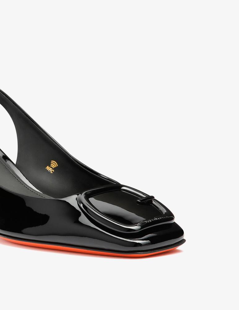 rinascente Santoni Black patent leather mid-heel slingback