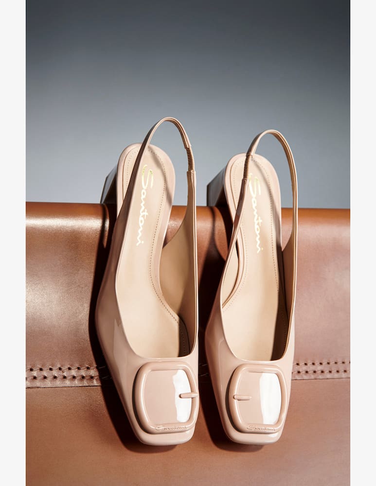 rinascente Santoni Pink patent leather mid-heel slingback