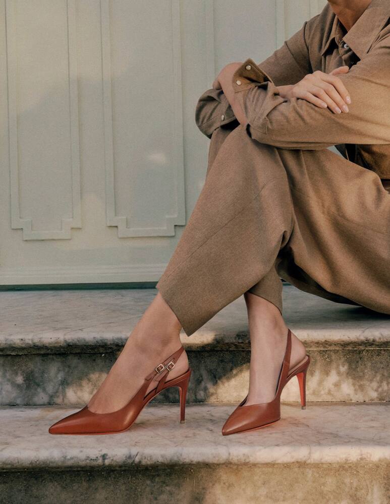 rinascente Santoni Light Brown leather high-heel slingback