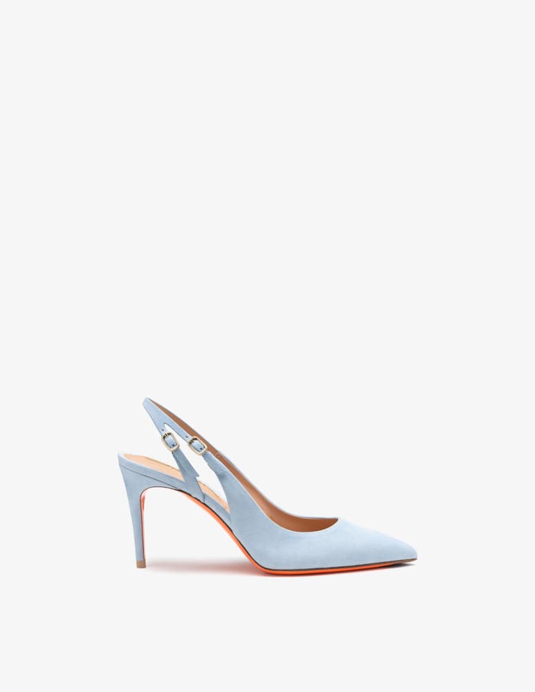 rinascente Santoni Light Blue suede high-heel slingback