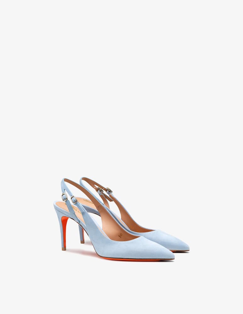rinascente Santoni Light Blue suede high-heel slingback