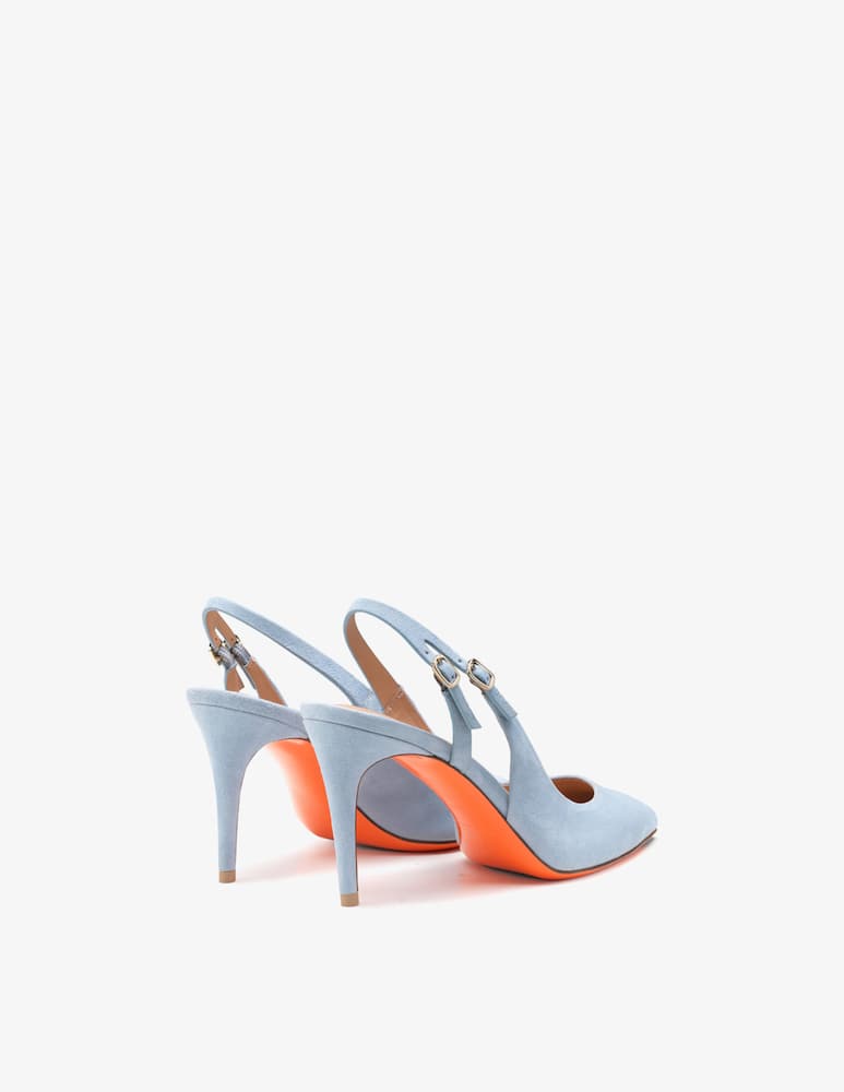 rinascente Santoni Light Blue suede high-heel slingback