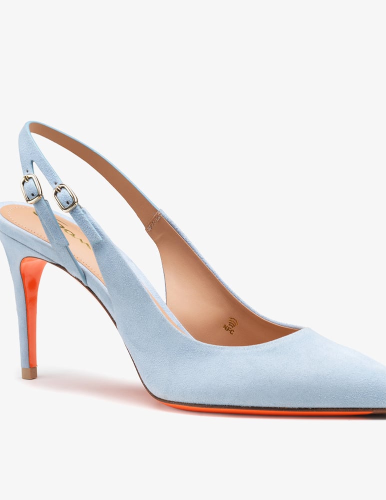 rinascente Santoni Light Blue suede high-heel slingback