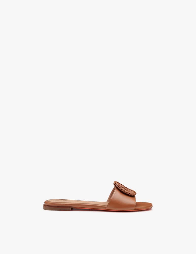 rinascente Santoni Brown leather slide sandal