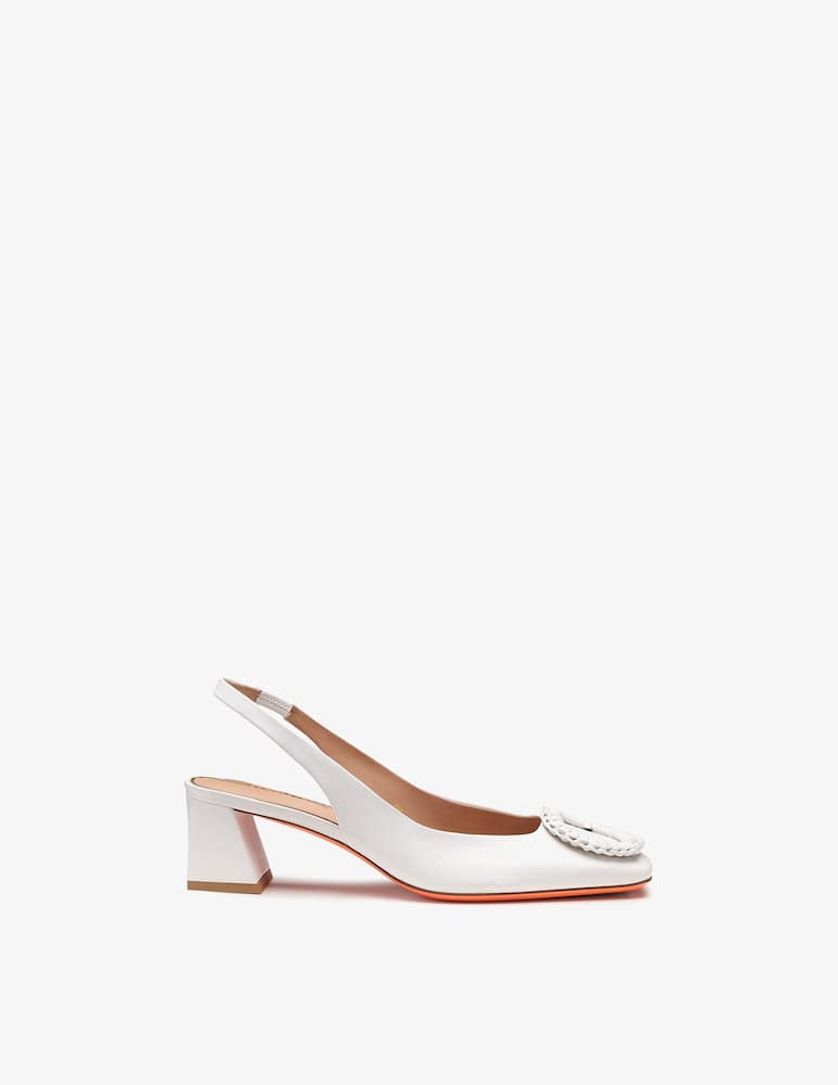 Santoni White leather mid-heel slingback - picture 1