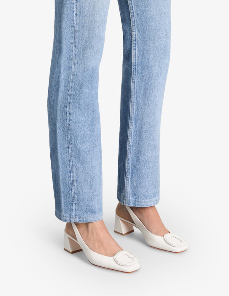 Santoni White leather mid-heel slingback - picture 2