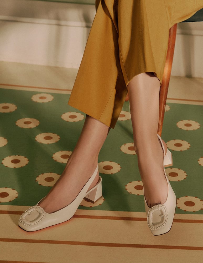 Santoni White leather mid-heel slingback - picture 3