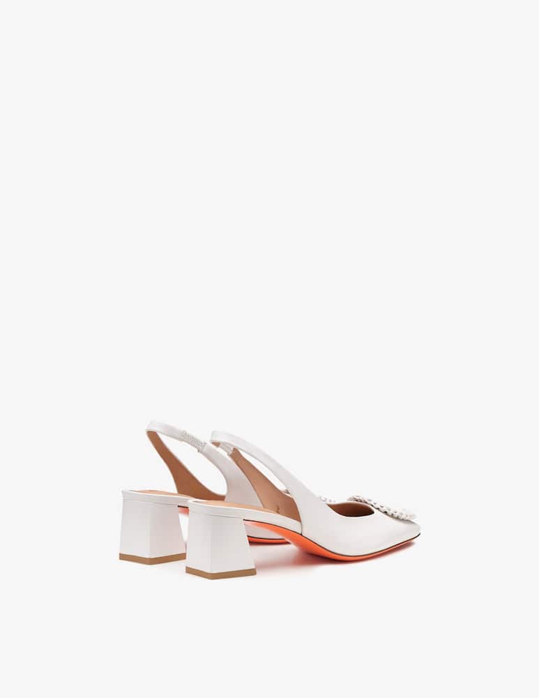 Santoni White leather mid-heel slingback - picture 4