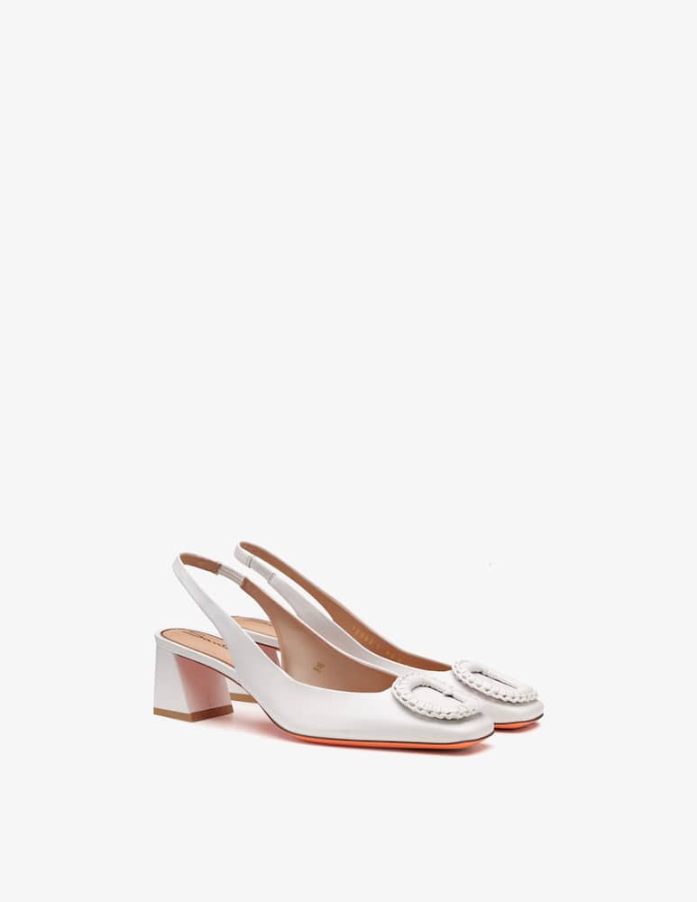 Santoni White leather mid-heel slingback - picture 5